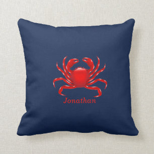Personalized Big Red Crab Blue Cushion