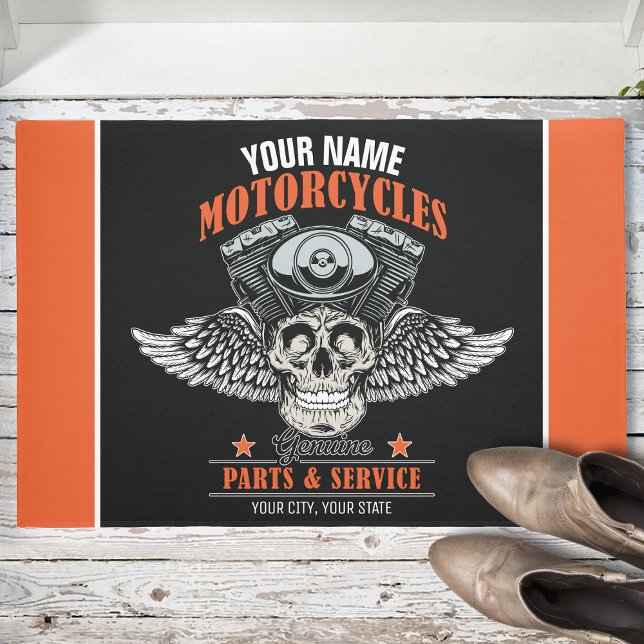 Personalized Biker Flying Skull Motorcycle Shop  Doormat (Creator Uploaded)
