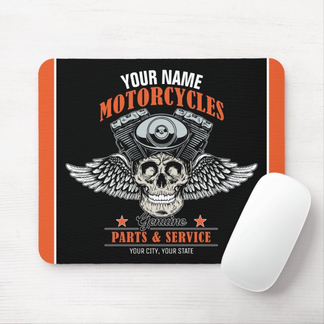 Personalized Biker Flying Skull Motorcycle Shop  Mouse Mat (With Mouse)