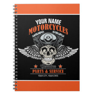 Personalized Biker Flying Skull Motorcycle Shop  Notebook