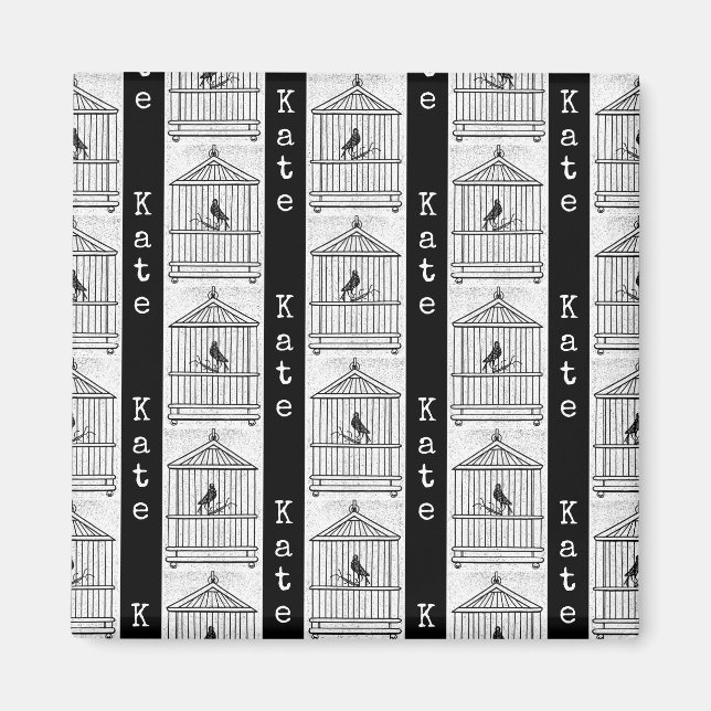 PERSONALIZED Bird & Birdcages Art Custom Name Thro Magnet (Front)