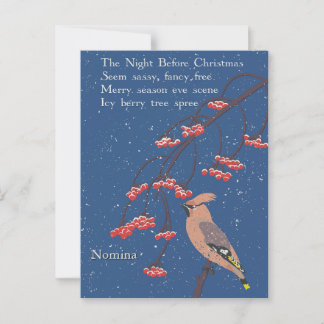 Personalized Bird Christmas Eve Poem Illustration Postcard