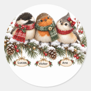 Personalized Bird Family Christmas Ornament Custom Classic Round Sticker
