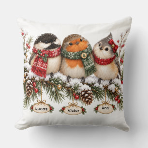 Personalized Bird Family Christmas Ornament Custom Cushion
