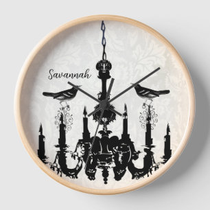 Personalized Bird Mustard Yellow Chandelier Clock