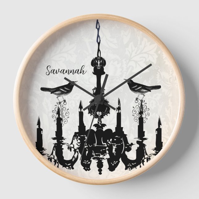 Personalized Bird Mustard Yellow Chandelier Clock (Front)