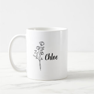 Personalized Birth Flower Ceramic Mug, Custom name Coffee Mug