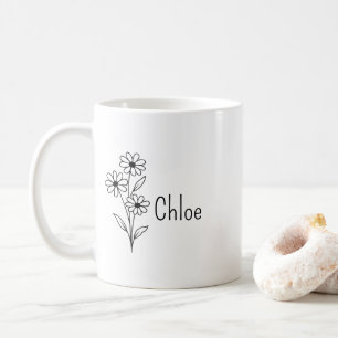 Personalized Birth Flower Ceramic Mug, Custom name Coffee Mug