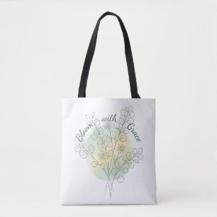 Personalized Birth Flower Custom Name Floral Tote Bag