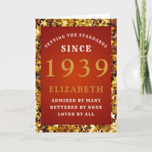 Personalized Birthday 1939 Name Red Gold Glitter Card