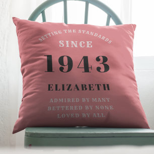 Personalized Birthday 1943 Pink Girly Elegant Chic Cushion