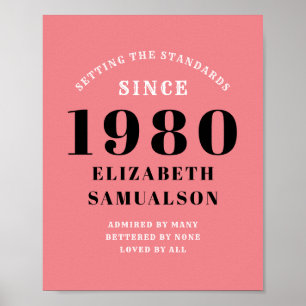 Personalized Birthday 1980 Pink Setting Standards Poster