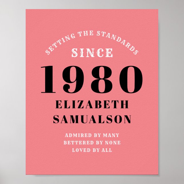 Personalized Birthday 1980 Pink Setting Standards Poster (Front)