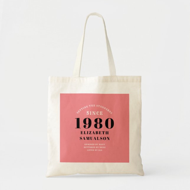 Personalized Birthday 1980 Pink Setting Standards Tote Bag (Front)