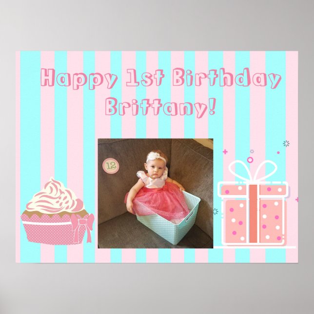 Personalized Birthday Banner for 1st Birthday Girl Poster (Front)