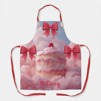 Personalized Birthday Cake Pink Heart Bow Coquette Apron