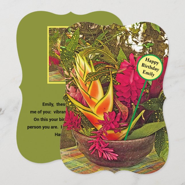 PERSONALIZED BIRTHDAY CARD/VIBRANT TROPICAL FLOWER (Front/Back)