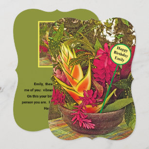 PERSONALIZED BIRTHDAY CARD/VIBRANT TROPICAL FLOWER