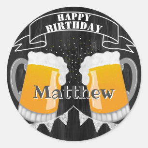 Personalized Birthday Chalkboard Beer Classic Round Sticker