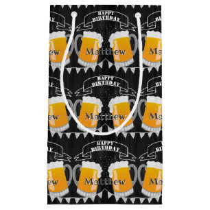 Personalized Birthday Chalkboard Beer Glass Small Gift Bag