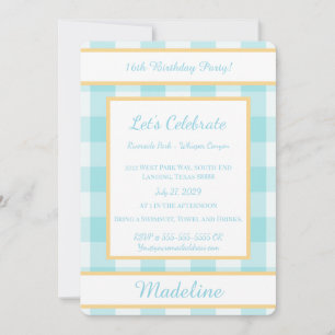 Personalized Birthday Gingham Blue Invitation
