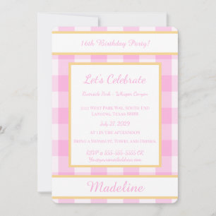 Personalized Birthday Gingham Pink Invitation