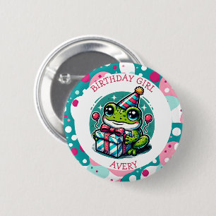 Personalized Birthday Girl   Frog Themed   6 Cm Round Badge
