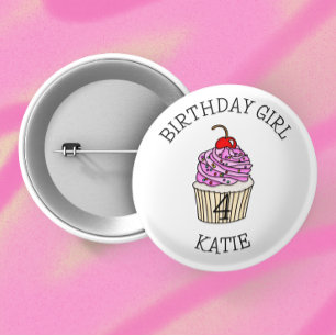 Personalized Birthday Girl   Name and Age 6 Cm Round Badge