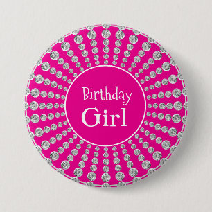 Personalized Birthday Girl Pink with Bling Party 7.5 Cm Round Badge