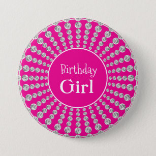 Personalized Birthday Girl Pink with Bling Party 7.5 Cm Round Badge