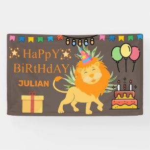 PERSONALIZED  BIRTHDAY NAME Cute LION THEMED FORES Banner