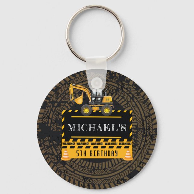 Personalized Birthday Under Construction Key Ring (Front)