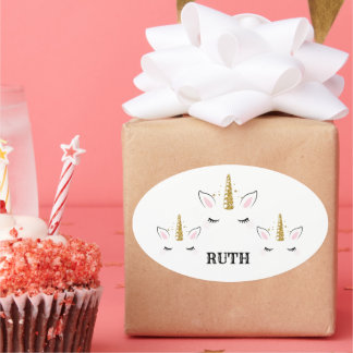 Personalized Birthday Unicorn Glitter Design with Oval Sticker