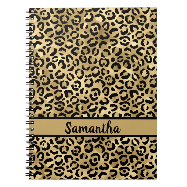 Personalized Black and Gold Leopard Print  Notebook (Front)