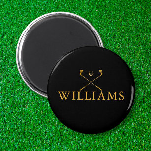 Personalized Black And Gold Name Golf Clubs Magnet