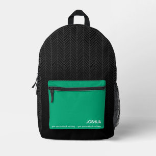 Personalized Black and Green Modern Name  Printed Backpack