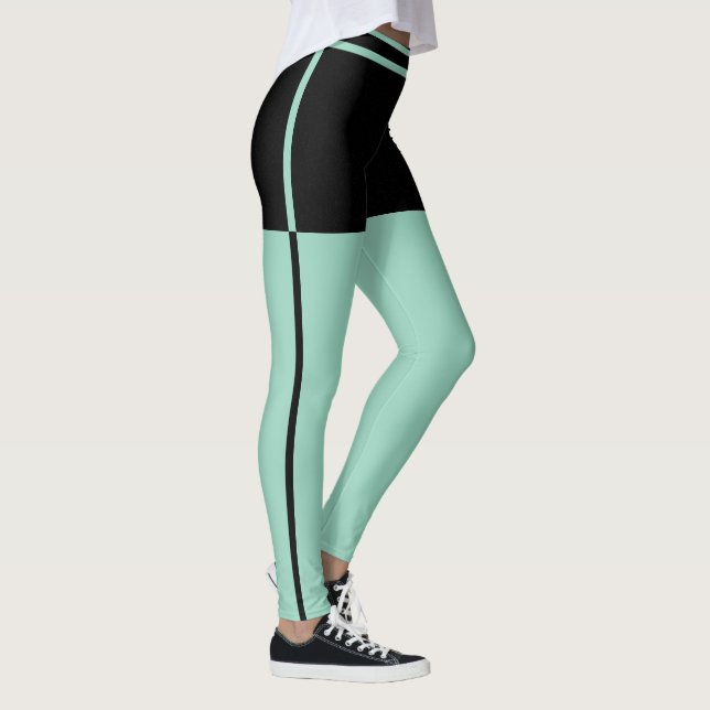Personalized Black And Light Teal Stripes Gym Gift Leggings (Right)