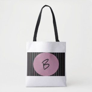 Personalized black and pink striped tote bag