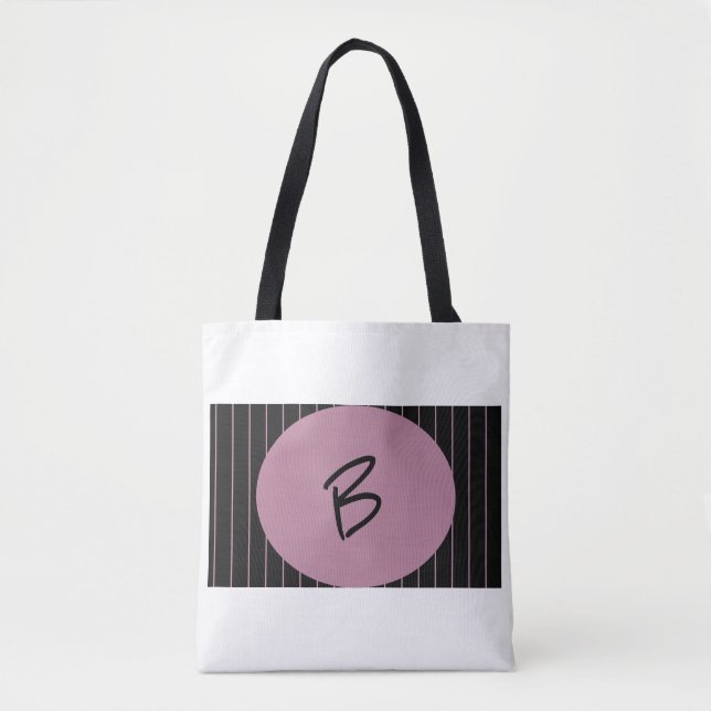 Personalized black and pink striped tote bag (Front)