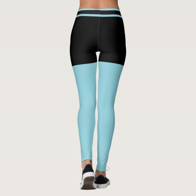 Personalized Black And Robin Egg Blue Stripes Gift Leggings (Back)