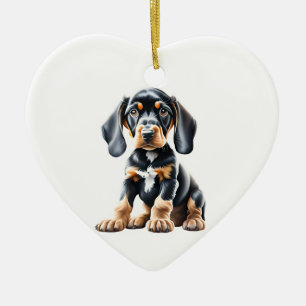 Personalized Black and Tan Coonhound Puppy Ceramic Tree Decoration