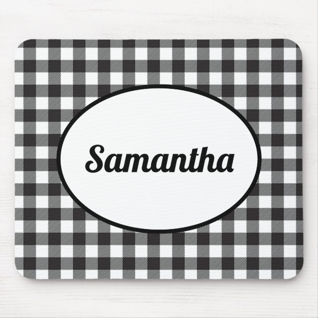 Personalized Black and White Buffalo Plaid Mouse Mat (Front)