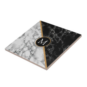 Personalized Black and White Marble Ceramic Tile
