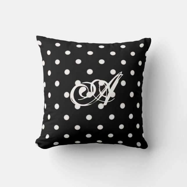 Personalized Black And White Polka Dot Cushion (Front)