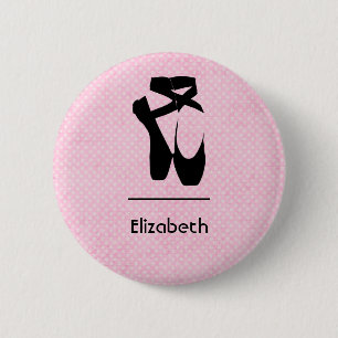 Personalized Black Ballet Shoes En Pointe 6 Cm Round Badge