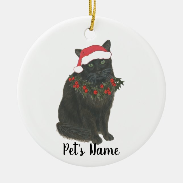 Personalized Black Cat Ceramic Tree Decoration (Front)