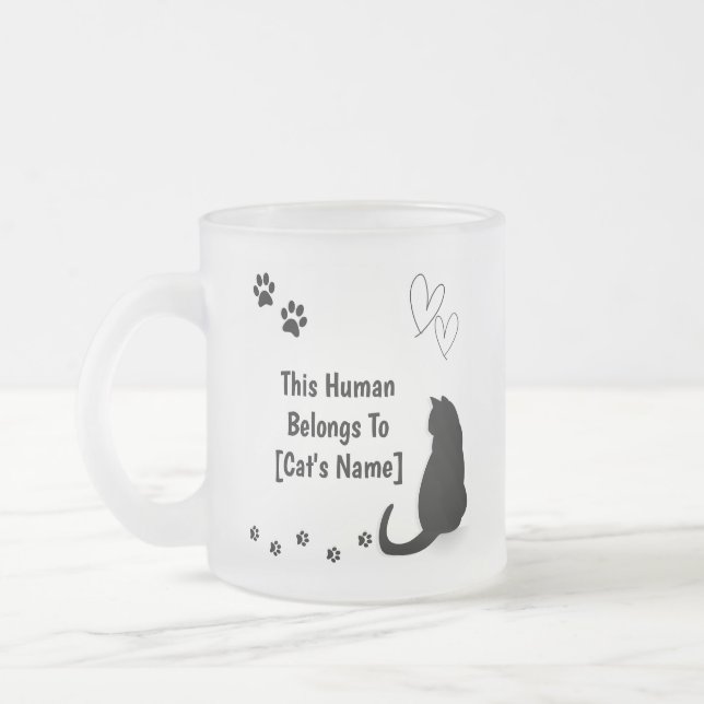 Personalized Black Cat Frosted Glass Mug (Left)