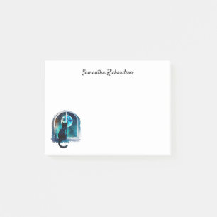 Personalized Black Cat Night Sky Watercolor Post-it Notes