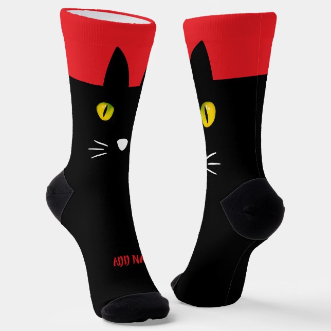 Personalized Black Cat Socks - Cats Custom Gift  (Angled)