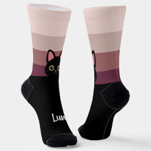 Personalized Black Cat Socks Custom Name Color